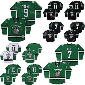 Movie Hockey College 11 Zach Parise Jersey North Dakota Fighting Sioux 9 Jonathan Toews University All Stitched Green Black Team Color Blank Pullover Retro Mens