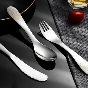 Coltelli Stoviglie occidentali Coltello per bambini Posate Utensili da cucina Kawaii Bistecca Forchetta Cucchiaio Set Stoviglie Cartone animato in acciaio inossidabile