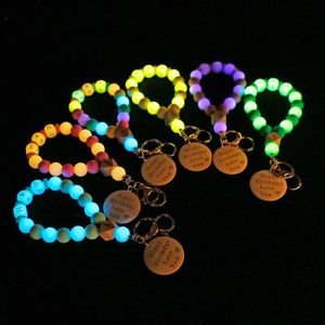 Keychains Silicone Luminous Bead Wrist Keychain For Women Bracelet Keyring Car Bag Pendant Fashion Birthday GiftKeychains
