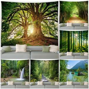 Wandteppiche, Waldlandschaft, Wandteppich, Wasserfall, tropische Pflanzen, Frühlingsbäume, Naturlandschaft, Garten, Wandbehang, Zuhause, Wohnzimmer, Wohnheim, Dekor 231122