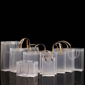Halv Clear Frosted PVC Handväskor Presentväska Makeup Cosmetics Universal Packaging Plastic Clear Bags Round/Flat Rope 10 Storlekar för Välj AHFLR