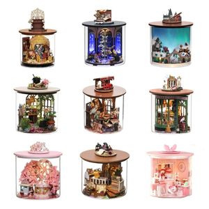 Akcesoria dla lalek DIY Mini Casa Drewniane Doll Dolie Miniatur Building Kit Time Magic Garden Dollhouse z meblami Zabawki dla dziewcząt Prezenty urodzinowe 230422