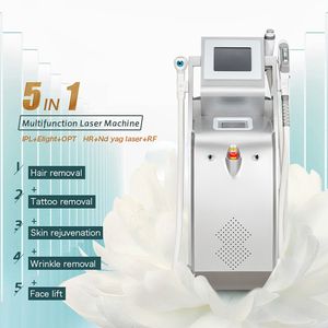 Professional 5 in 1 Hair/Tattoo/Pigment/Wrinkle Removal Machine OPT + Nd Yag + RF 3 Handles Depilation Eyebrows Eyeliner Washing Beauty Salon with 2 Display Screen