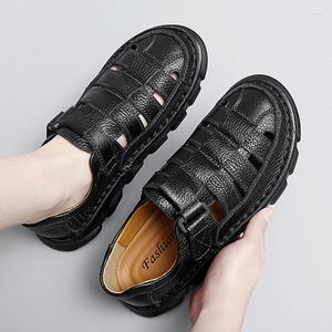 Ensamma högkvalitativa tjocka sandaler Sommarsportskinnskinnskåpstrand tå wrap manlig utomhus promenadskor män avslappnad 473 809 c