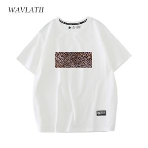 T-shirt feminina wavlatii feminino leopardo camisetas t feminino de rua de moda branca 100% algodão preto Tees Tops para verão wt2209 230421