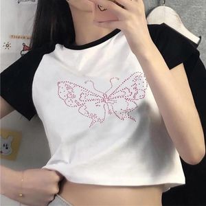 Damen T-Shirts Schmetterling 90er Jahre Ästhetische Hippie-Grafik Koreanische Mode Crop Top Frau Streetwear Vintage Fairy Grunge Kleidung