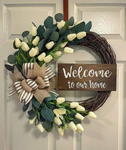 Decorative Flowers Garland Door Decoration Flower Wreath Wooden Spring And Summer Four Seasons Welcome