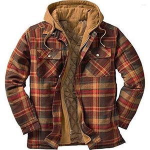 Men's Jackets 2023 Men's Clothing Autumn And Winter Style Outdoor Sports Thickened Cotton Jacket Plaid Long-sleeved Loose Hooded