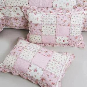 Yastık/Dekoratif Yastık% 100 Pamuk Patchwork Yastığı Örtüsü Ev Dekoratif Yastık Kıymetleri Pembe Çiçek Kapağı Vintage Shabby Chic Quilted Yastık 231122