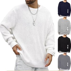 Män tröjor herr crewneck pullover cusual ren färg tröja lösa långärmade harajuku stickkläder jumpers mjuk blus