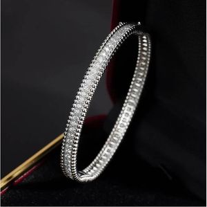 925 Sterling Silver 2MM Full Zircon Bangle Bracelets For Women Plate 18K White Gold Diamond Bracelet Party Fine Jewelry