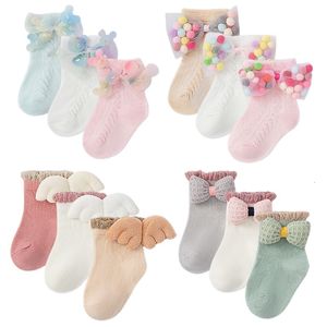 Çocuk Çoraplar 3 Çiftler Çok Çok Kız Bebek Çoraplar Mesh Yay Çoraplar Sevimli Karikatür Doğum Born Sonbahar Kış Pamuk Bebek Yürümeye Başlayan Kız Socks 230421