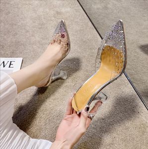 Wedding Shoes Wedding Shoes 2023 Bride Heels Rhinestone Sandals Women Pvc With Strass Pointed Closed Toe Party Elegance Part Drop Deli Dhiq4