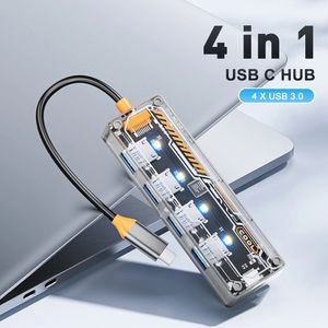 Przezroczysty 5 na 1 USB 3,0 Hub Type C Hub do USB3.0 Sight Prędkość rozdzielacza 4 Porty Adapter ładowania USB na PC