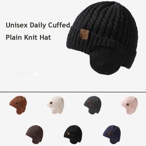 MENS WOMENS Vinter stickade dubbla lager Ullhatt öronskydd Beanie tjock varm kabel Knit Beanie Cap Hat Daglig revben manschett mössa unisex daglig manschetterad vanlig stickad hatt