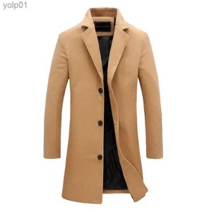 Men's Wool Blends 10 Color Fall / Winter Men Slim Fit Trench Outwear 2022 Fashion Woolen Blended Medium Long Trenchs Men Business Casual CoatsL231122