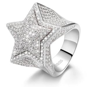 المصمم مجوهرات Hotsale مصنع مخصص المجوهرات الفاخرة 925 Silver VVS Moissanite Diamond Hip Hop Ring Star Out Letter Ring Men
