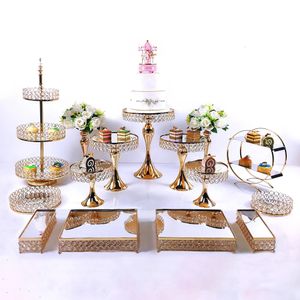 Baking Moulds Gold Silver 6 15pcs Electroplate Metal Crystal Cake Stand Set Display Wedding Birthday Party Dessert Cupcake Plate Rack 231121