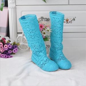 Boots hollow boots breathable shoes fashion mesh knit line high to help summer women's boots knee high tube women's shoes 231122