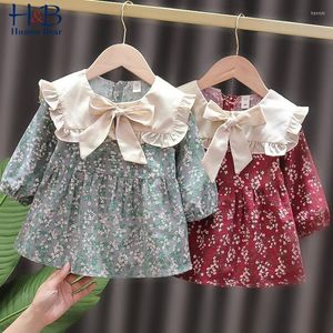 Girl Dresses Humor Bear Baby Dress Spring Autumn Long Sleeve Ruffle Floral Printed Sweet Princess Toddler Infant Clothes