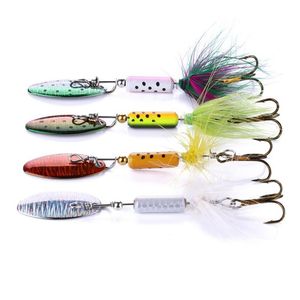 Hengjia 100st Mall Metal Spinner Spoon Fishing Lure 6 5cm 3 5G Hard Bait With Feather Treble Hook 8#Hooks189a