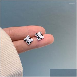 Ohrstecker Ohrstecker 2023 Ankünfte süße weiße schwarze Kuh Tier für Frauen Mädchen koreanische Mode einfache kleine Clip auf Ohrring Brincos Drop Dhvoy