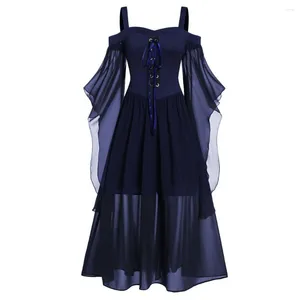 Abiti casual Abito lungo da donna Spalla fredda Manica a burro Stringata Halloween Tinta unita Elegante funzione di matrimonio