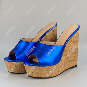 Olomm High Quality Women Platform Slingback Sandals kilar klackar Öppna tå fuchsia blå röd klänningskor kvinnor oss plus storlek 5-20