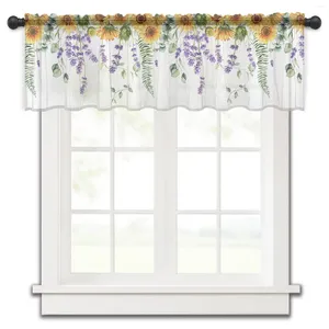 Perde bahar okaliptüs ayçiçeği lavanta kısa tül pencere perdeler şeffaf voile mutfak dolabı ev dekor küçük perdeler