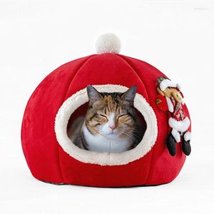 Camas de gato Cama de animais de estimação Cama de animais de estimação Winter Warm semi-fechado Tenda criativa Pumpkin Kennel