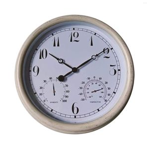 Wall Clocks Clock With Hygrometer Temperature Silent Round For Garden Outdoor
