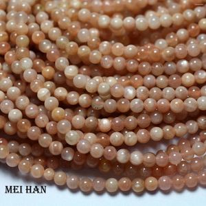 Lose Edelsteine Meiahn (3 Stränge/Set), natürlicher 4 mm gemischter orangefarbener Mondstein, glatte runde Perlen, Stein für die Schmuckherstellung