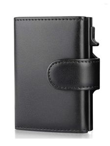 Plånböcker mynthållare smart plånbok äkta kredit trifold gebwolf slim kort män ficka läder med aluminiumblockering
