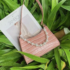 Borse da sera Donna 2023 Moda Pelle PU Catena di perle Colori solidi Elegante Spalla concisa Fantasia Borse casual per donna