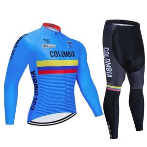 COLOMBIA Spring Autumn Cycling Jersey 19D Bib Set MTB Uniform Bike Clothing Quick Dry Bicycle Clothes Men Long Cycling Wear2945