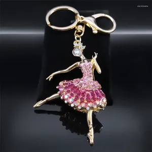 Chaveiros Estético Ballet Dancer Keychain para Mulheres Meninas Rosa Strass Metal Ballerina Chaveiros Jóias Presente Llaveros K5313S01