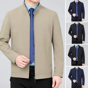 Jaquetas masculinas homens casaco jaqueta elegante lapela colarinho negócios fino ajuste cor sólida manga longa zíper cardigan um elegante