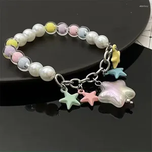 Charm Bracelets Cute Candy Colors Handmade Beaded Bracelet For Women Sweet Pink Star Resin Beads Stretch Children Birthday Jewelry