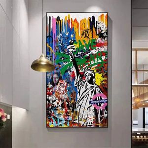 Streszczenie Graffiti Street Art Statue of Liberty Canvas Painting Plakaty i druki zdjęcia sztuki ściennej do salonu Dekorowanie domu229n