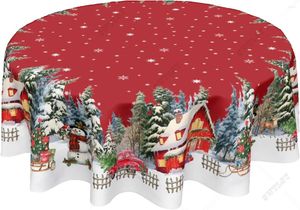 Toalha de mesa Toalha de mesa de Natal redonda 60 polegadas inverno boneco de neve árvore vermelho natal fazenda lavável poliéster