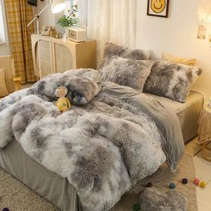 Sängkläder sätter Super Shaggy Coral Fleece varm mysig prinsessa sängkläder set mink sammet täcke/täcke cover set säng tröskel filt kuddväskor 231122