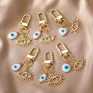 Keychains 20pcs White Heart Palm Blue Evil Eyes Key Ring Fashion Hollow Eyelashes Lucky Turkish Keychain Lobster Clasp Holder Accessories
