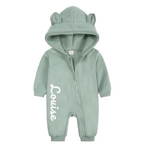 Rompers Custom Baby Bear Jumpsuit Clothes Solid Infant Fleece Romper Cotton born Bodysuit Toddler Personalized Gift for 0 24M 231122