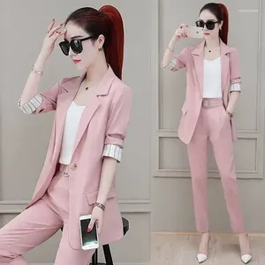 Zweiteiliges Damen-Hosenset für Damen, professioneller Hosenanzug, Blazer und Damen-2-Hosen-Sets, Top-Outfit, zum Arbeiten, Büro, rosa, edel