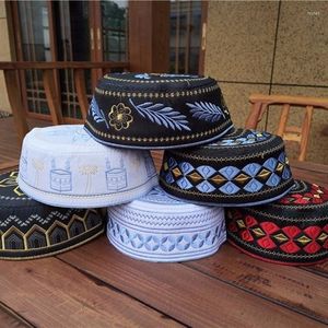 Berety Muzułmańscy Mężczyźni Kapelusz Czapka Modlitwa Kufi Islam Bonnet Islamski Hidżab Arabia Saudyjska Turban Headwraps Moda Czarny Szary