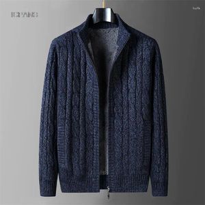 Suéter masculino forro de lã argyle jumper jacken coreia cáqui preto velo engrossar quente inverno zíper suéter masculino cardigan roupas de malha