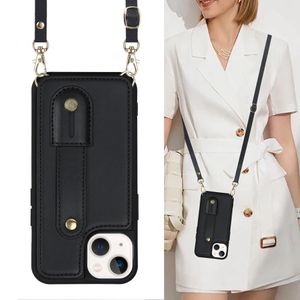 Convenient Wrist Desing Phone Case for Samsung S23 plus Ultra A14 A34 A54 Iphone 14 13 12 11 XR XS MAX 6 7 8 with Long Braces Belt and 4 card slots