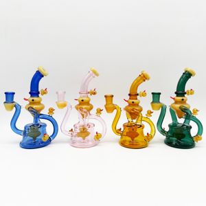 7.5Inch Cololrful Duck Recycler Glass Bong Water Pipe Hookah 14mm Female Joint With Bowl and Quartz Banger