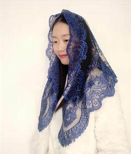 Ethnic Clothing Blue Embroidery Rayon Triangular Veil Lace Chapel Shawl Mantilla