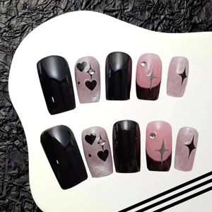 False Nails Cartoon Nail Tablets/Press On Nails/black Wedding Nails/hand Made Press Nails/